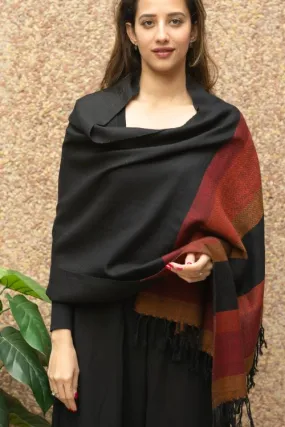 TICH Fine, Soft Himachal Wool Striped Stole - Black & Red