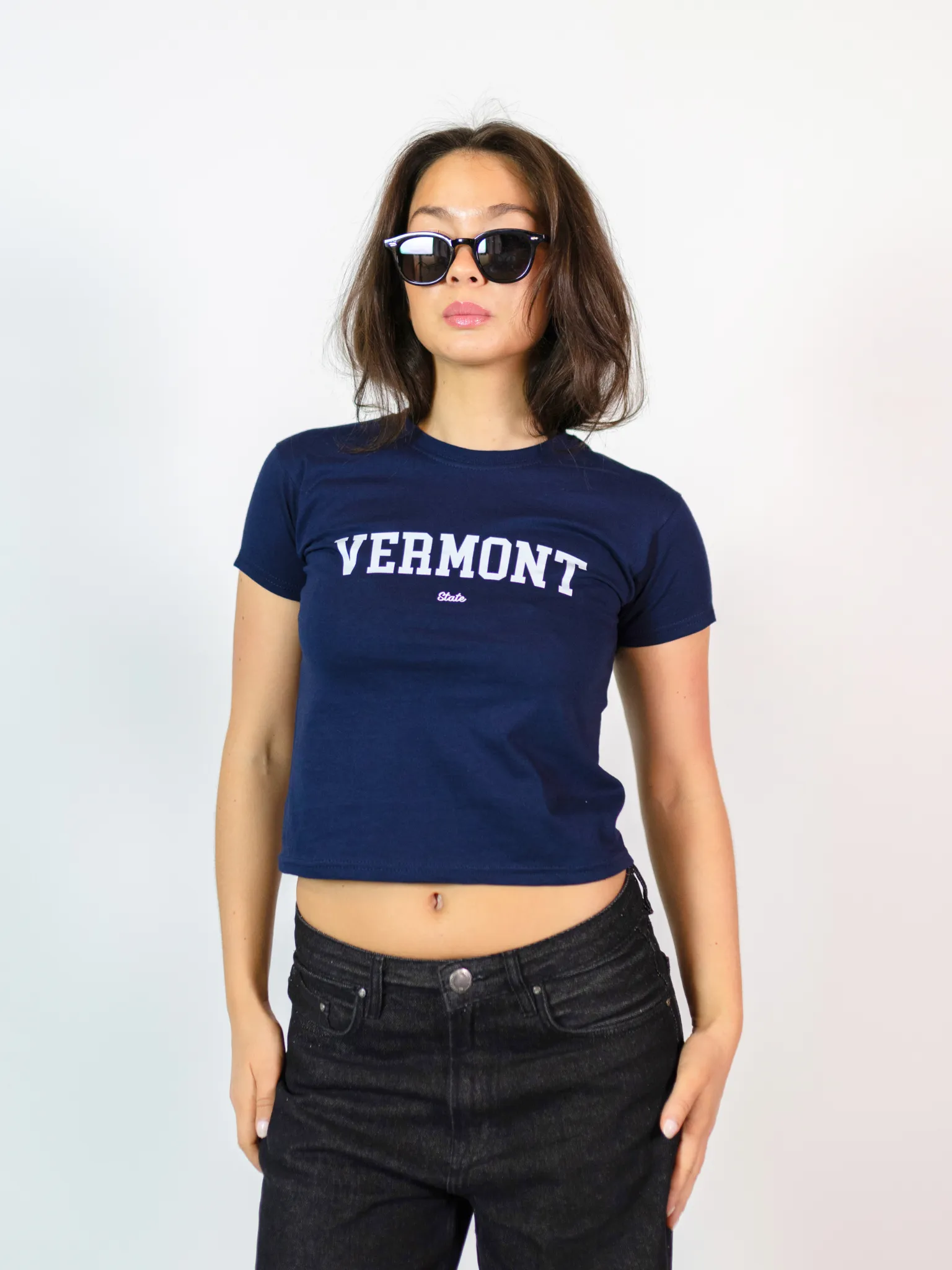 VERMONT (hvid), BABY TEE - NAVY