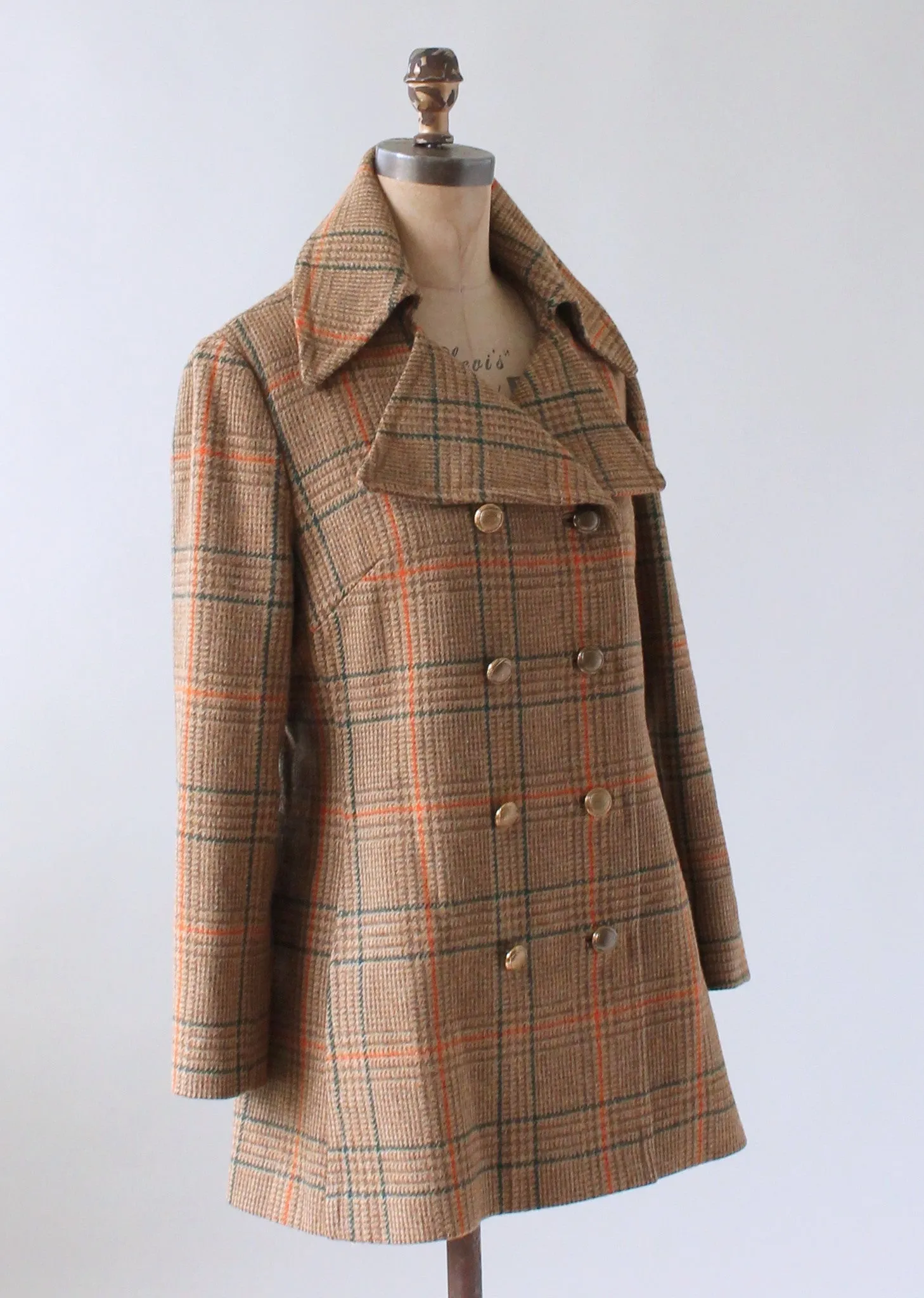 Vintage 1960s Plaid Tweed Car Coat