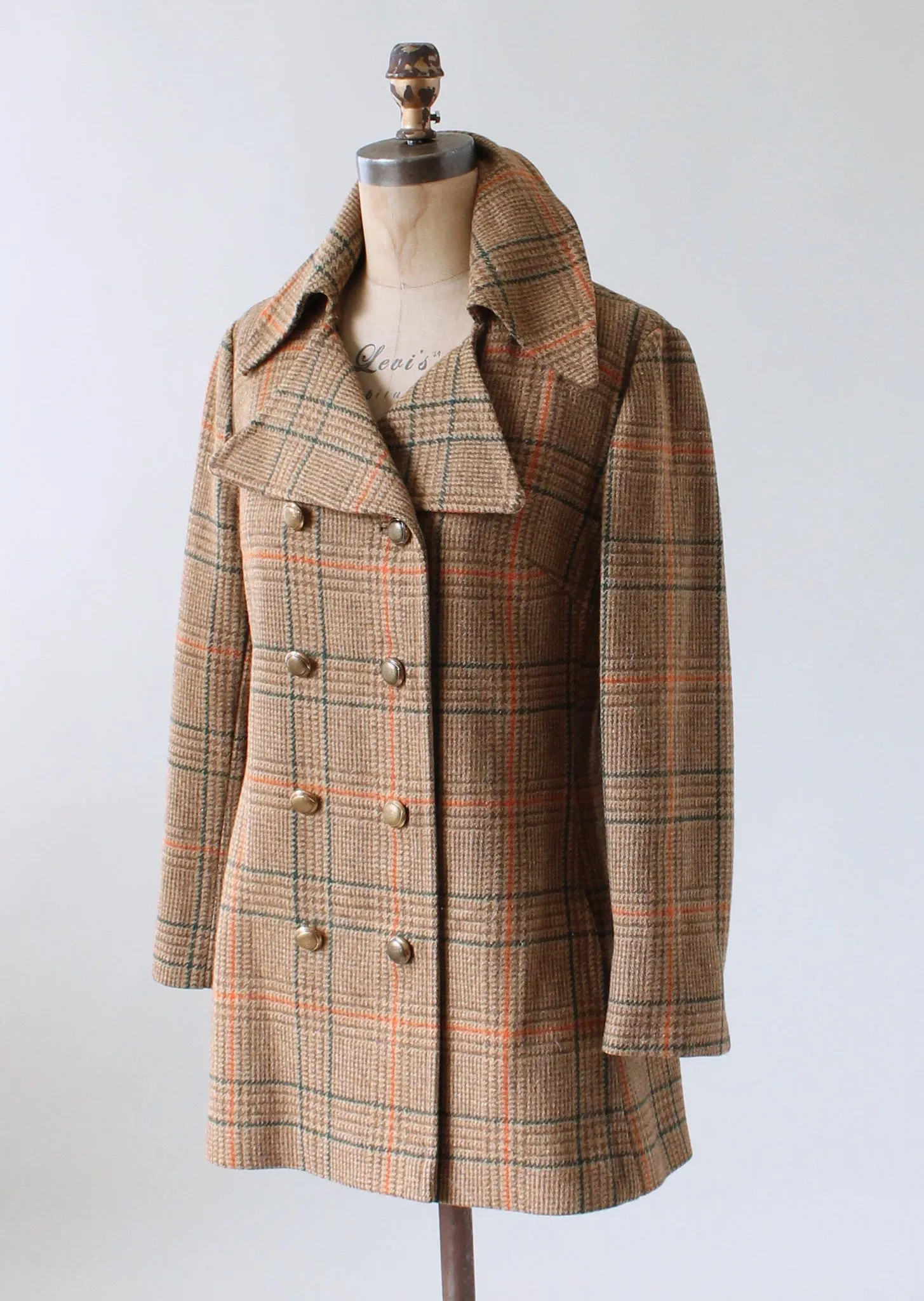 Vintage 1960s Plaid Tweed Car Coat