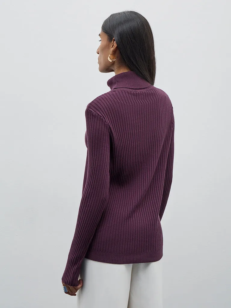 Wardrobe Purple Ribbed Turtle Neck Sweater