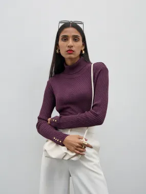 Wardrobe Purple Ribbed Turtle Neck Sweater