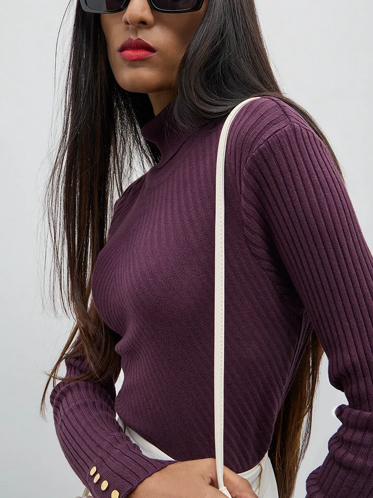 Wardrobe Purple Ribbed Turtle Neck Sweater