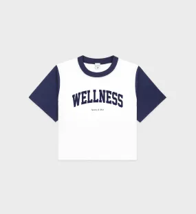 Wellness Ivy Color Block Cropped Tee - White/Navy