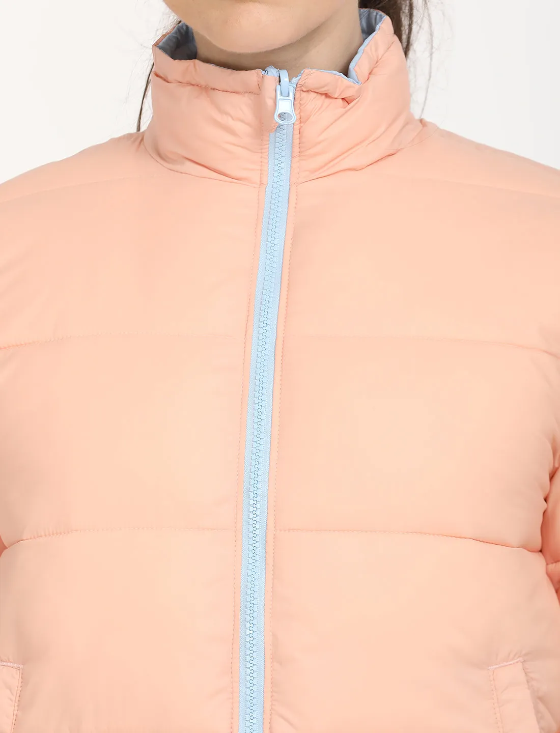 Women's Quilted Light-Pink High Neck Puffer Jacket