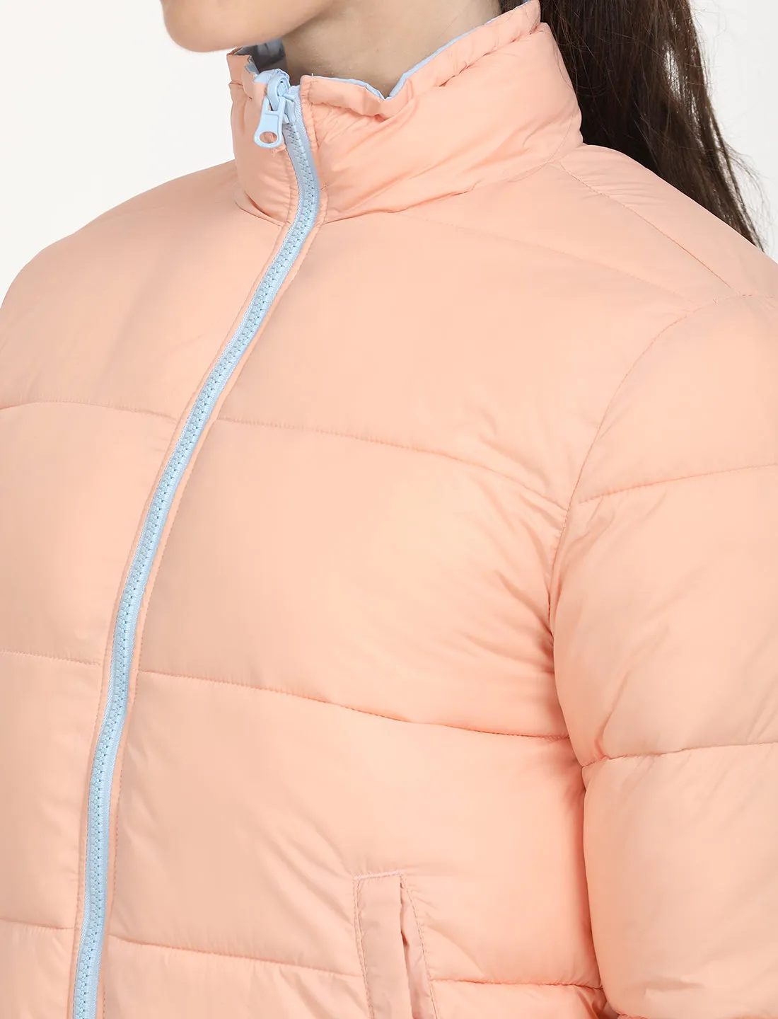 Women's Quilted Light-Pink High Neck Puffer Jacket